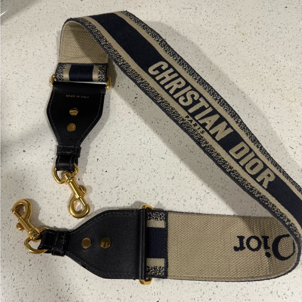 CHRISTIAN DIOR Canvas Embroidered Shoulder Strap Blue